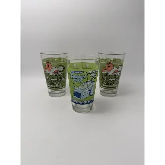 Set Of 3 Family Guy Drinking Pint Glass Game Official 2004 Funny Gift Barware - Picture 1 of 7